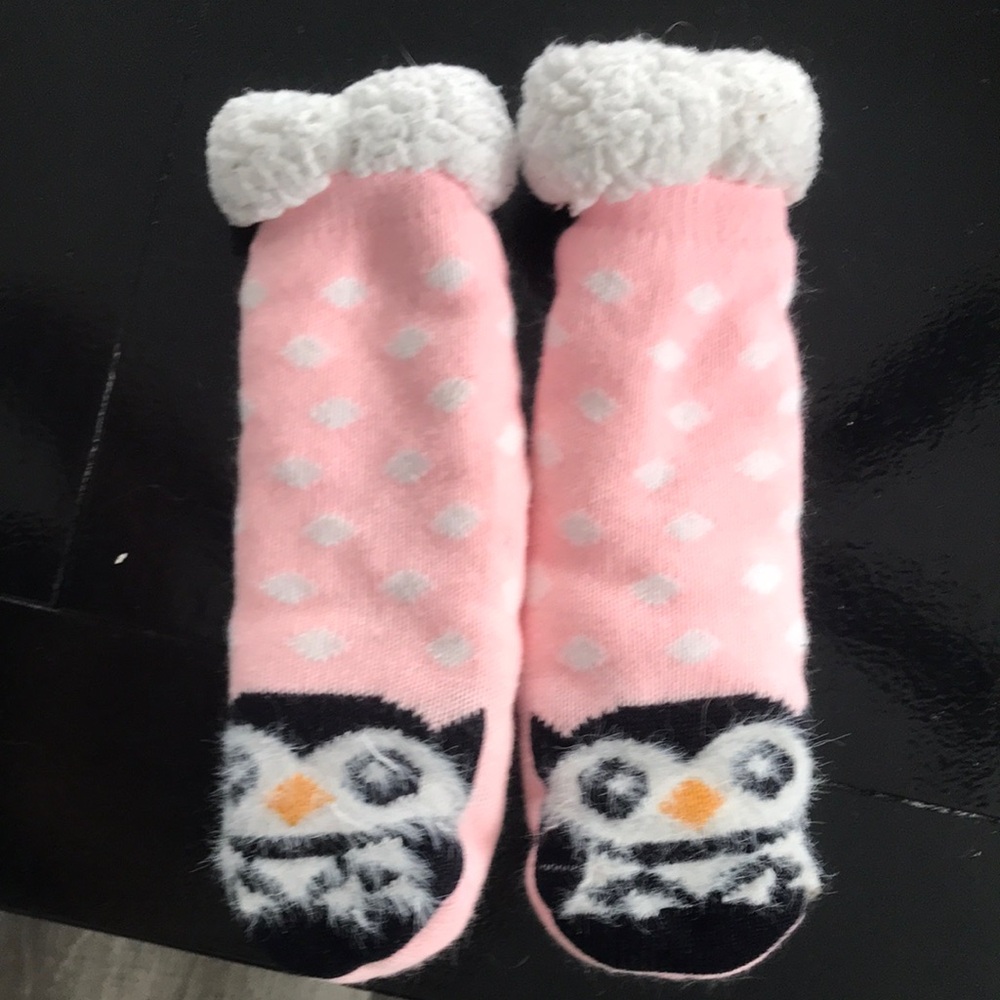 Pink Penguin Dot Kids Slipper Socks